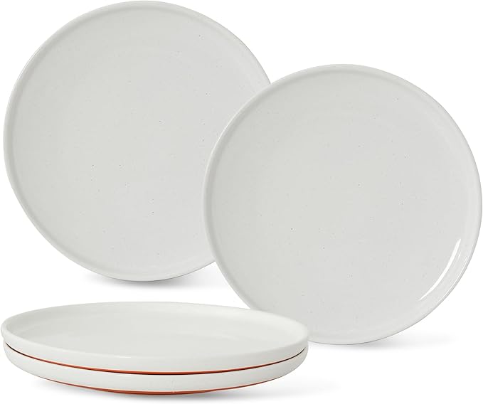 Stoneware Salad Plates Set of 4, 8 Inch Plates for Dessert, Ceramic Plates Sets, Microwave Safe, Dishwasher Safe, Versatile for All Seasons, Stardust Glaze White