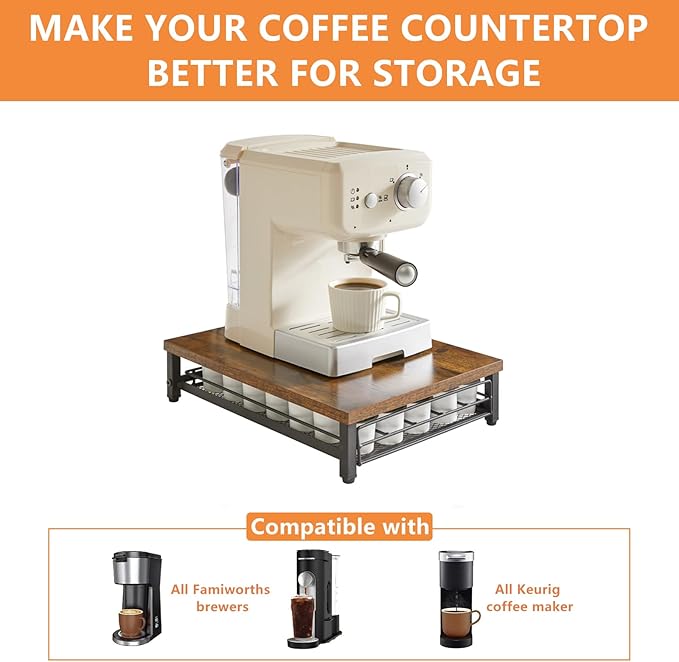 IBUYKE Wooden Coffee Pod Holder for K-Cup, 35 Capacity Capsule Pods Storage,Mullti Coffee Pod Drawer,Home Kitchen Counter Coffee Bar Station Organizer,Brown TCJ001H