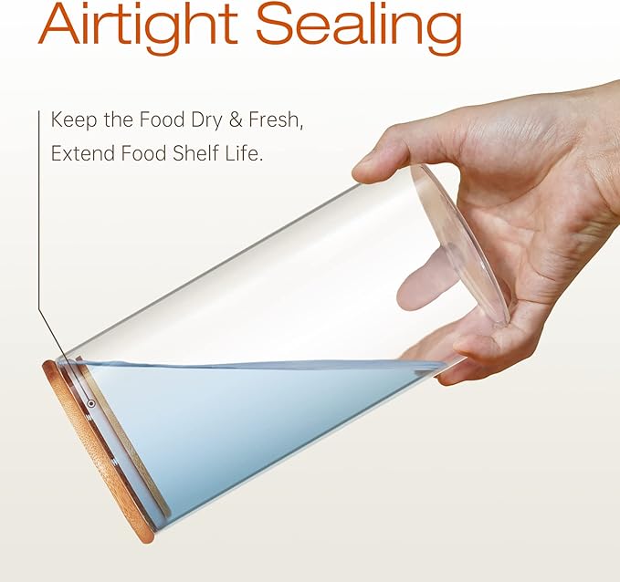 Large Glass Flour and Sugar Containers 180oz x2 [Set of 2], Glass Food Storage Containers with Bamboo Lids, Glass Jar with Airtight Lids for Spaghetti Pasta,Rice,Cereal,Candy,Coffee, Oat