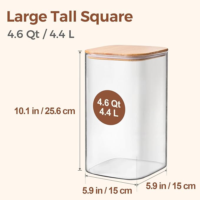 ComSaf 1.2 Gallon Wide Mouth Flour Sugar Storage Containers 2 Pcs, 4.6 Qt Glass Storage Containers with Lids, Large Pantry Glass Jar with Lid, Big Jars for Rice, Flour, Sugar, Cereal, Cookie, Coffee