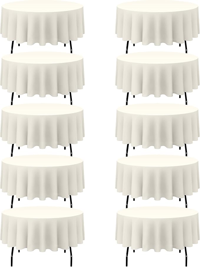 BRILLMAX 10 Pack Ivory Round Tablecloths 90 Inch - Circle Bulk Linen Polyester Fabric Washable Table Cloth Cover for Wedding Reception Banquet Birthday Party Buffet Restaurant