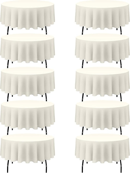 BRILLMAX 10 Pack Ivory Round Tablecloths 90 Inch - Circle Bulk Linen Polyester Fabric Washable Table Cloth Cover for Wedding Reception Banquet Birthday Party Buffet Restaurant