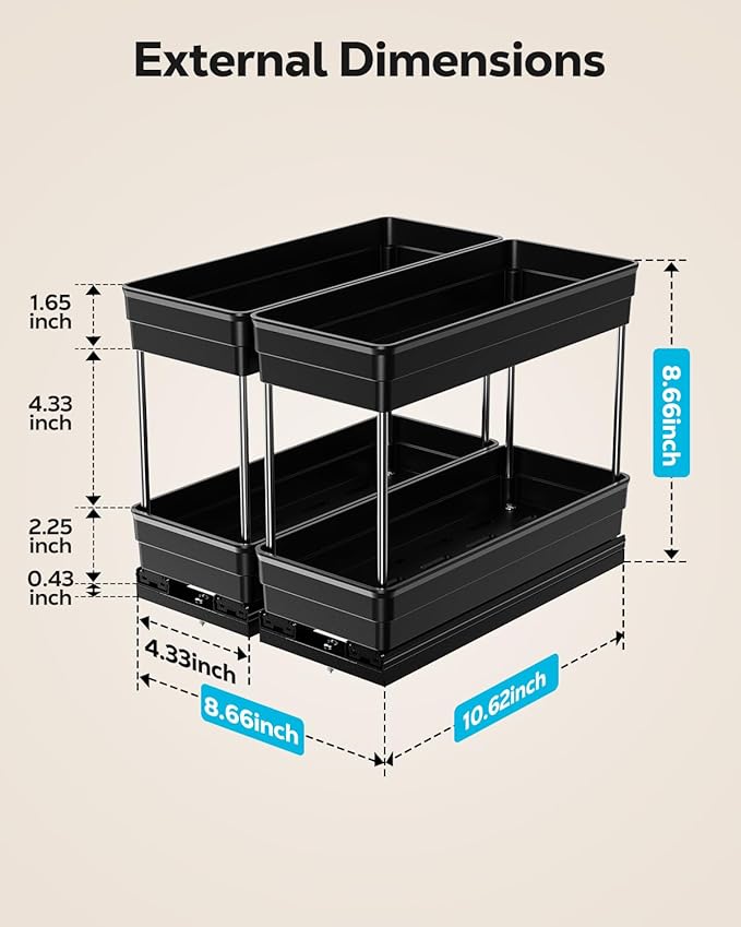 Nieifi Spice Organization for Cabinet-Vertical Spice Rack Pull Out-Spice Rack Organizer for Cabinet-4-1/3 inch Wide-Seasoning Kitchen Organizer-4.3" W x 10.6" D x 8.7" H-2 Pack-2 Tier