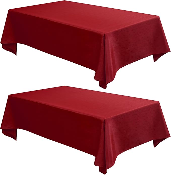 Fitable Faux Linen Christmas Tablecloth 2 Pack, Burlap Textured Fabric Rectangle Table Cloth, Elegant Decorative Table Covers for Winter Holiday Dinner Party Farmhouse (Red, 60 x 102 Inch)