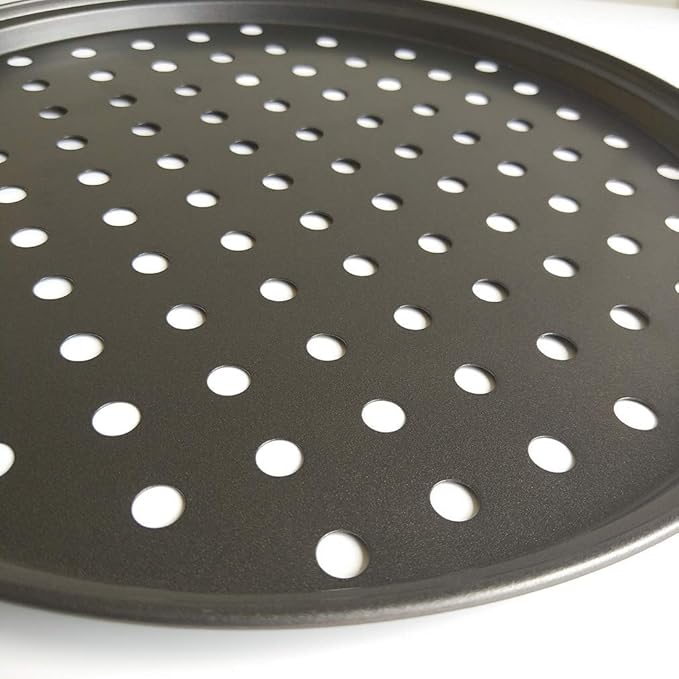 Non stick round pizza pan with holes for oven best perforated carbon steel pizza tray (10 inch)