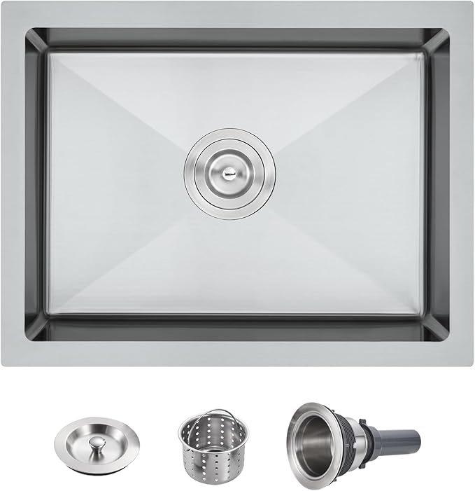 POPFLY 23 Inch Undermount Kitchen Sink, Single Bowl 18 Gauge 304 Stainless Steel Outdoor Sink, 23×18 In Bar Prep Small Undermount Kitchen Sink, Brushed Nickel