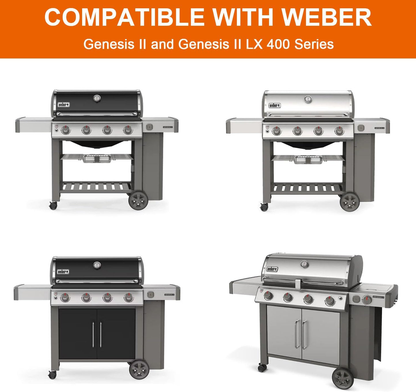 Full-Size Griddle Inserts for Weber Genesis II 400 Series Gas Grills, Flat Top Griddle with Handles for Genesis II E-410 S-410 E-435 S-435 E-440 S-440 LX E/S-440, Replace for Weber 6789