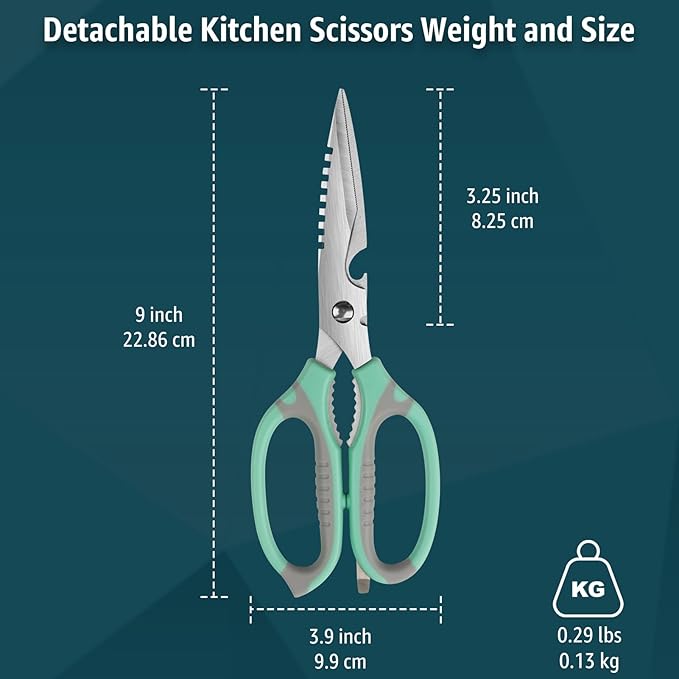 Kitchen Scissors, 9-Inch Heavy Duty Multipurpose Food Cutting Shears, Detachable Dishwasher Safe, Sharp Serrated Blade, Ergonomic Non-Slip Handle for Food, Meat, Herbs, Green