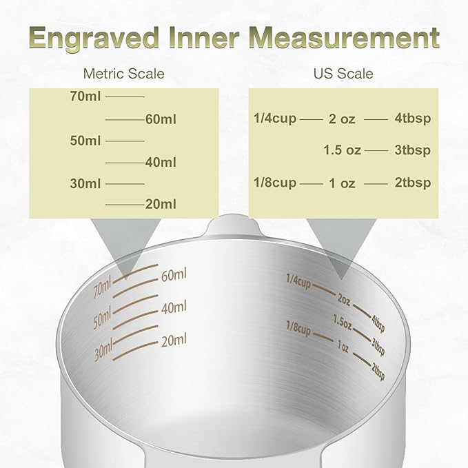 1PCS 1/3Cup (80ml, 2.6oz) Single Measuring Cup, Etched Inner Scale Stainless Steel Measure Scoop, Metric and US Measurement, Dishwasher Safe