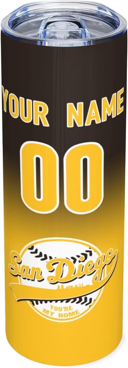 Custom Tumbler Stainless Steel Cup Personalized Baseball Vacuum Insulation Travel Mug Add Your Name Number Fans Gift for Baseball Fans