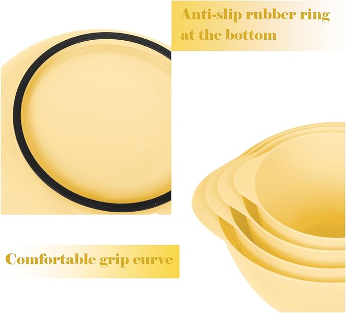 BoxedHome Nesting Plastic Mixing Bowl Set, 4 Piece Mixing Bowl Set with Pour Spouts, Size 1.7, 2.5, 3.5 and 4.5qt, for Prepping, Mixing, Baking, Cooking(2023 New Version, Yellow)