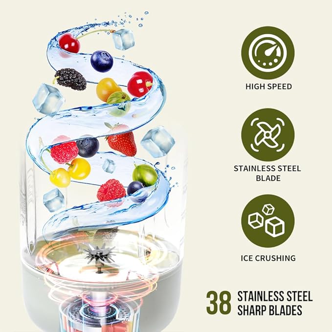 WISEBOND Portable Smoothie Blender for Shakes & Smoothies 43oz 1300ML large Capacity Cordless Juicer Cup Sharp Blades Powerful Blending Juice Vegetable Crush Small Ice for Kitchen Gym Outdoor