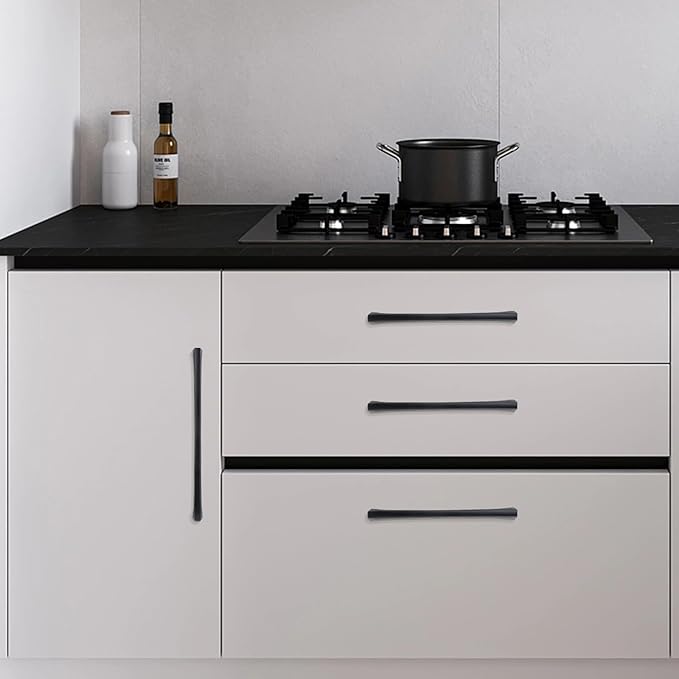 6 Pack 10 Inch(254mm) Kitchen Cabinet Handles Matte Black Cabinet Pulls Zinc Alloy Drawer Pulls Solid Kitchen Hardware