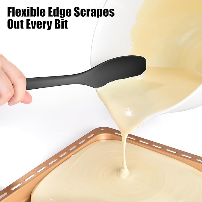 Doosu Silicone Spoon Spatula, 600ºF Heat-Resistant Food Grade Rubber Spoonula with Seamless Design, Non-Stick Flexible Scraper Kitchen Cooking Spoon Baking Tool for Mixing, Scraping (Black)