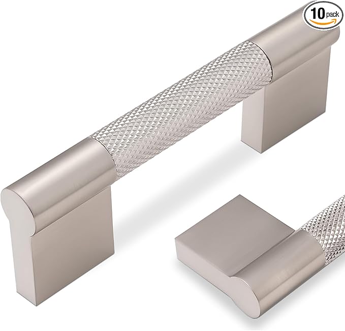 10 Pack 3 inch(76mm) Brushed Satin Nickel Kitchen Cabinet Handles Knurled Cabinet Pulls Drawer Pulls Kitchen Hardware