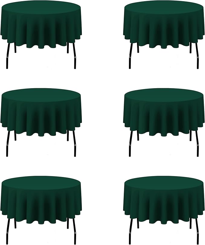 BRILLMAX 6 Pack Hunter Green 70 Inch Round Tablecloths Fit 30" to 54" Tables (8-20" Drop) - Circle Bulk Linen Polyester Fabric Washable Cloth Cover for Wedding Reception Banquet Birthday Party Buffet
