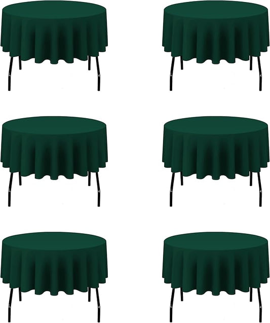 BRILLMAX 6 Pack Hunter Green 70 Inch Round Tablecloths Fit 30" to 54" Tables (8-20" Drop) - Circle Bulk Linen Polyester Fabric Washable Cloth Cover for Wedding Reception Banquet Birthday Party Buffet