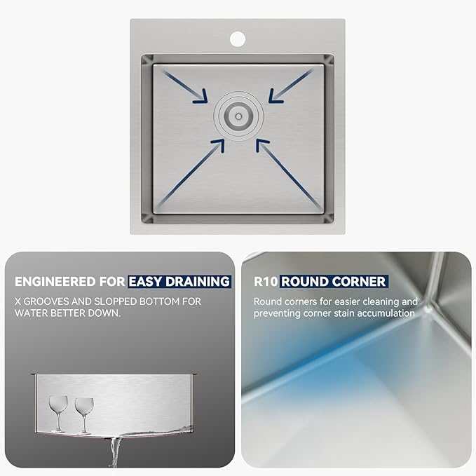 Lordear 18x18 Bar Sink Drop In 16 Gauge T304 Small Kitchen Sink Topmount Bar Prep Island Sink Single Bowl Kitchen Sinks Outdoor Sink 18"