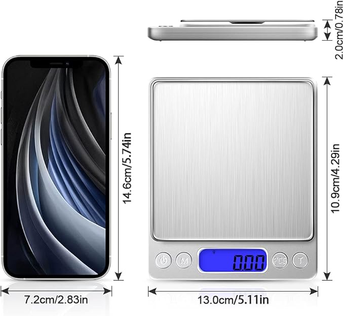 Digital Kitchen Scale with 2 Trays, Diyife 500g/0.01g High Precision Cooking Food Scale, Mini Gram Scale with LCD Display, 6 Units, Auto Off, Tare Function, Girls Gift (Batteries Included)