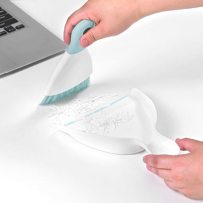 NACENA Mini Dustpan and Brush Set, Small Broom and Dustpan Set Dust Pan and Mini Hand Broom Dustpan and Broom Combo Compact for Home Table Keyboards Sofa Kitchen Pets, Blue