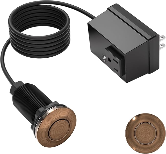 APIELE Garbage Disposal Air Switch Kit, Sink Top Push Button Switch for Food Waste Disposer, UL Listed 3.6" Long On/Off Air Button (Black Bronze)