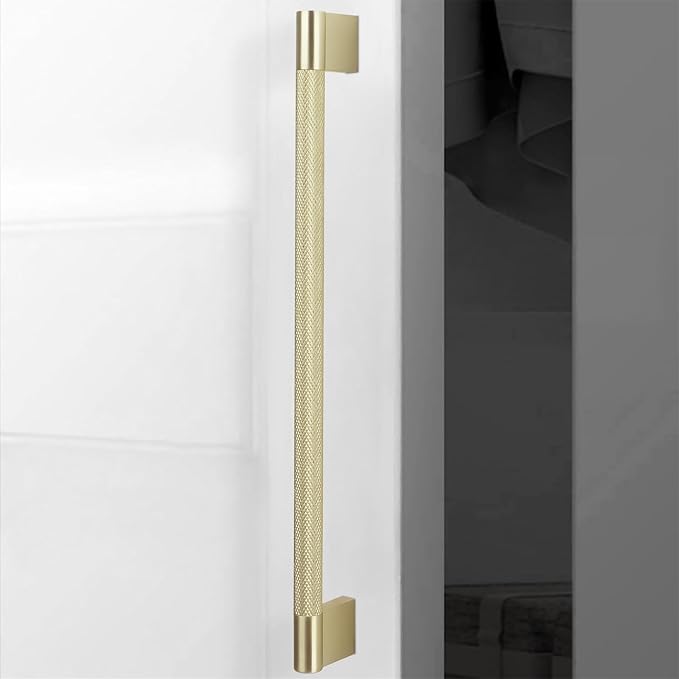 6 Pack 12-5/8 inch(320mm) Brushed Brass Kitchen Cabinet Handles Knurled Cabinet Pulls Gold Drawer Pulls Kitchen Hardware