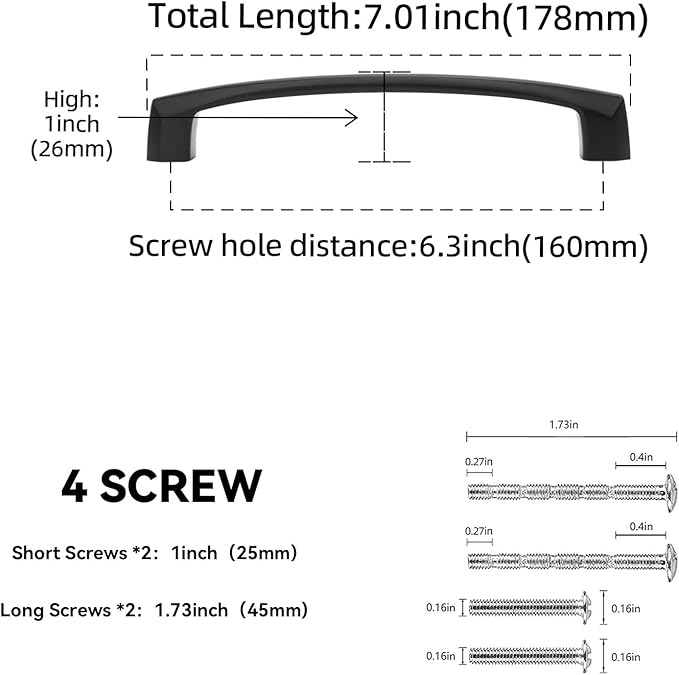 30 Pack 6-1/4 Inch(160mm) Kitchen Cabinet Handles Matte Black Cabinet Pulls Zinc Alloy Drawer Pulls Solid Kitchen Hardware