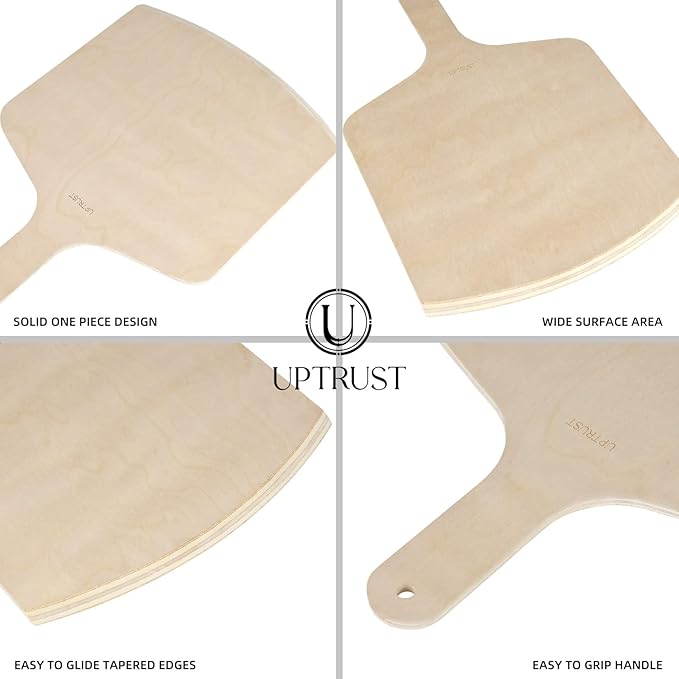 UPTRUST Pizza Peel, Premium Natural Wooden Pizza Peel 12 x 17 inch Rectangular, Large Pizza Spatula, Cutting Board for Baking Homemade Pizza and Bread - Set of 2