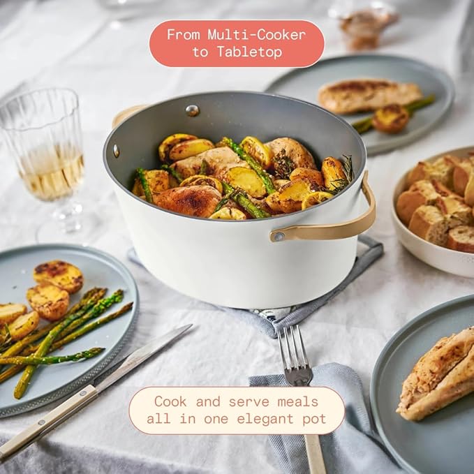 Beautiful 10-in-1 6Qt Electric Multi-Cooker with 7 Presets,Oven-Safe Pot & Lid,Sauté,Steam,Slow Cook, Slow Cooker, Simmer,Rice & More,Touch Display, Dishwasher Safe, Serves Up to 7 (White Icing)