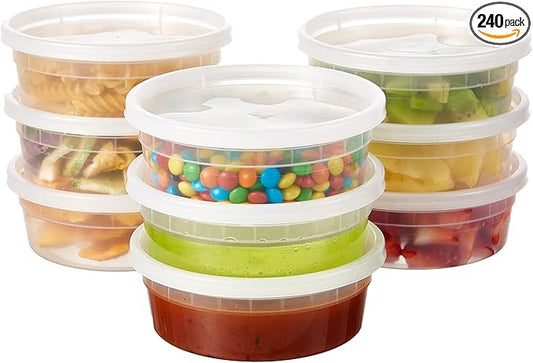 [240Set-8oz] Plastic Deli Food Storage Containers With Lids Disposable Clear Small Togo Jars Bowls For Soup, Meal Prep, Slime | BPA Free | Stackable | Leakproof | Microwave | Dishwasher | Freezer Safe