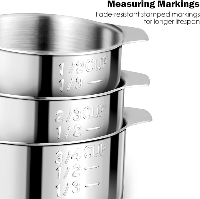 Measuring Cups, AMOHEE 7PCS Stainless Steel Measuring Cups with a Storage Bag for Cooking & Baking, Dishwasher Safe