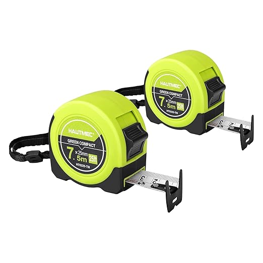 HAUTMEC Tape Measure 25ft with Dual Scale Metric and Imperial 1/8 Fractions Measuring Tape Compact Economical for Home DIY Renovations Crafting Quick Fixes HT0325-2PC