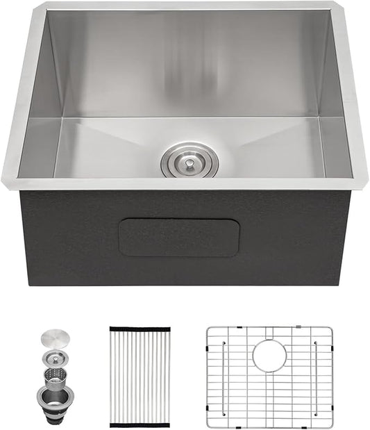 Mocoloo 23 Inch Laundry Sink - 23 x 18 Undermount Utility Sinks 16 Gauge Single Bowl Stainless Steel Utility Tub Sink 12 Inch Deep Laundry Room Sinks Under Counter Seamless Handmade Basin