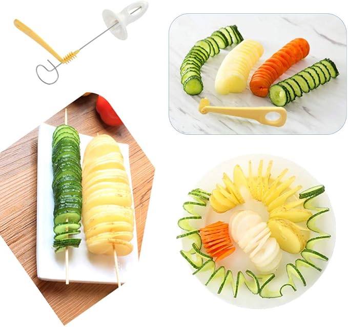 2 Set Tornado Spiral Potato Cutter Manual Slicer, Fry Vegetable Spiralizer Chips Maker with 4 stainless steel Sticks