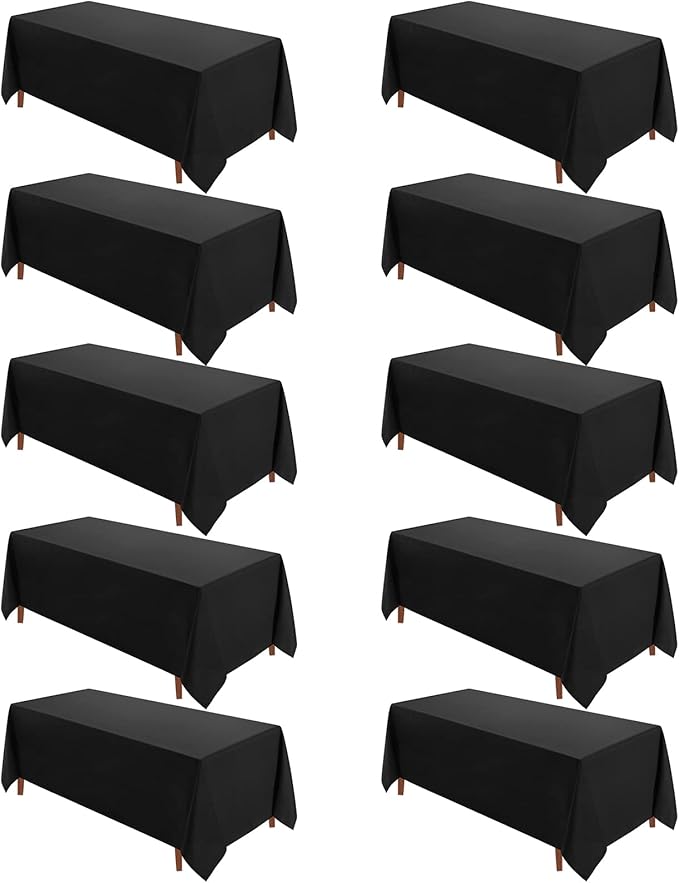 VidaFete Table Cloth 10 Pack 90 * 132inch Rectangle Tablecloth Polyester, Stain Wrinkle Resistant Polyester Dining Table Cover for Kitchen Dinning Party Wedding Rectangular Tabletop Decoration(Black)