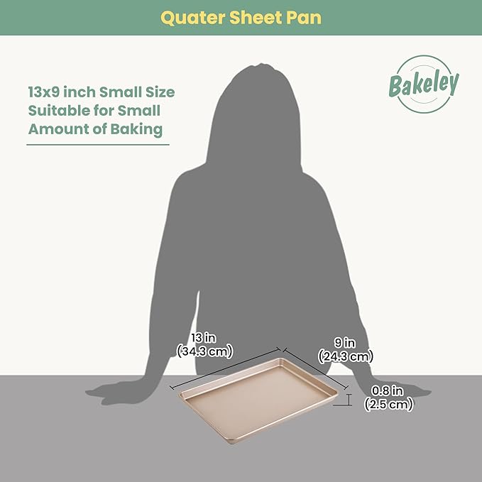 13-Inch Baking Sheet Pan, Non-Stick Carbon Steel Meat Bread Jelly Roll Pizzas Pastries Rimmed Cookie Sheet Pan for Oven Roasting 13" × 9" × 0.8" (Champagne Gold)