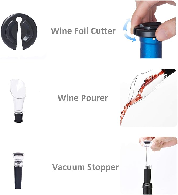 Electric Wine Opener, Automatic Bottle Corkscrew with Foil Cutter, Vacuum Stopper and Wine Aerator Pourer
