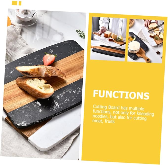 Marble and Acacia Wood Cutting Board Double-sided Kitchen Chopping Block with Anti-cracking Low-noise Surface for Meat Vegetables Fruit and Cheese Easy to Clean and Practical for