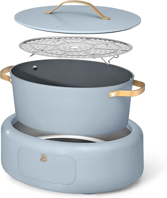 Beautiful 10-in-1 Electric Multi-Cooker by Drew Barrymore, 6-quart, digital display, 10 cooking functions, non-stick pot, easy one-touch control (CornFlower Blue)