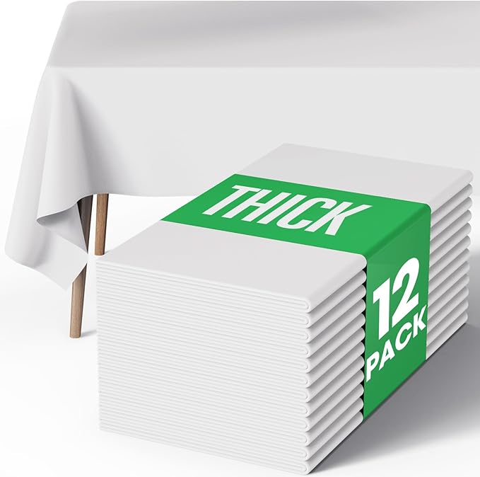 Pureegg Rectangle Table Cloth 60" x 84" – Durable Polyester Tablecloth Offers Reusable & Washable Protection, Ideal for Outdoor Party, Picnic, Wedding, Banquet and Birthday, 12 Pack, White