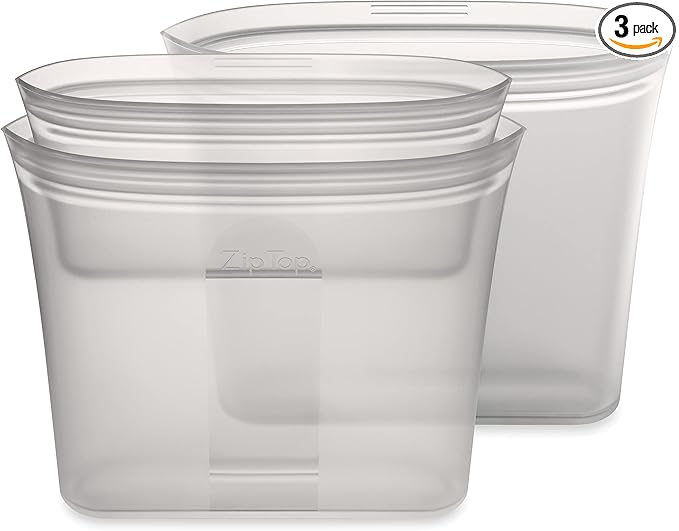 Zip Top Reusable Food Storage Bags | 3 Bag Set [Gray] - 2 Sandwich, 1 Snack | Silicone Meal Prep Container | Microwave, Dishwasher and Freezer Safe | Made in the USA