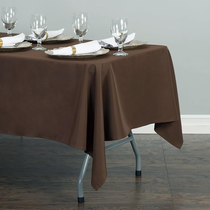 LTC LINENS 5 Pack Rectangular Tablecloths Chocolate 60 x 102 Inch for 6 ft Rectangle Banquet Tables with Half-Drop - Stain and Wrinkle Resistant Polyester Fabric Cloth Table Covers for Wedding, Party
