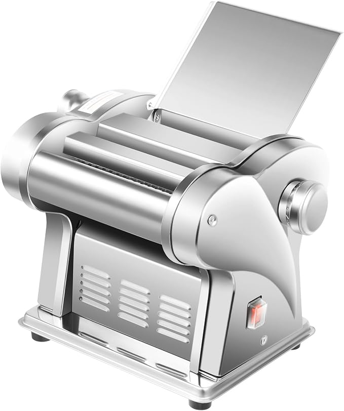 Electric Pasta Maker, Stainless Steel Roller Noodle Making Machine with 8 Adjustable Thickness Settings, Commercial Noodle Maker with Rollers and Cutter, for Spaghetti, Fettuccini, Lasagna