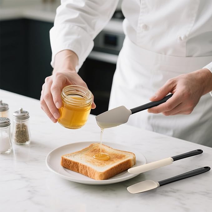 Coukre Silicone Spatula Set of 5,High Heat Resistant, Food Grade Silicone, Upgraded Extended Reinforced Handle,Dishwasher Safe, for Baking, Cooking (Beige Black, Color block)