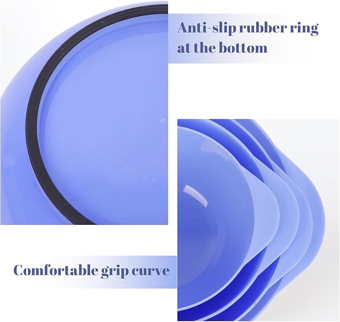 BoxedHome 4 Quart Large Plastic Mixing Bowls, Microwave Safe Mixing Bowl Set with Pour Spout, Nesting Bowls for Space Saving Storage(Violet Blue)