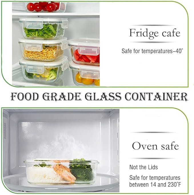 16OZ Square Glass Meal Prep Containers with Lids, 2 Cup Square food Storage Containers, Heat-Resistant BPA-Free Small Glass Food Containers, MicrowaveDishwasherFreezer Safe (4 Pack)