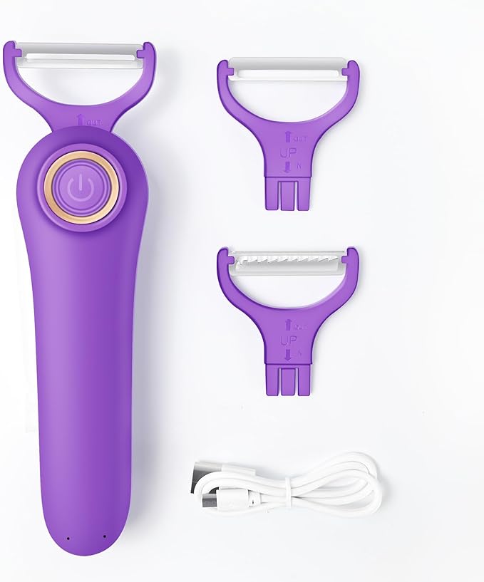 3-in-1 Electric Peeler | Auto Blade for Fruits/Vegetables | 3 Interchangeable Blades | Type-C Charging,Battery Capacity 1500 mAh | Kitchen, Travel, Camping