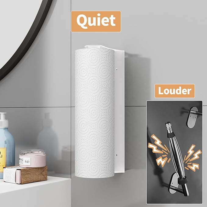 Paper Towel Holder Under Cabinet, White Kitchen Accessories Decor, Wall Mount, White Paper Towel Holder for Bathroom, Stainless Steel, Adhesive or Screws