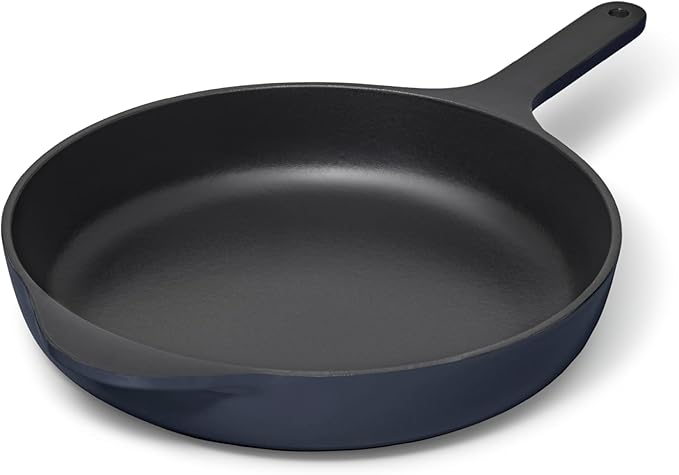 Caraway Cast Iron Skillet - 10.5” Enameled Cast Iron Pan With 3 Layer Enamel Coating - No Seasoning Required - Compatible With All Stovetops - Free From Forever Chemicals - Midnight Blue