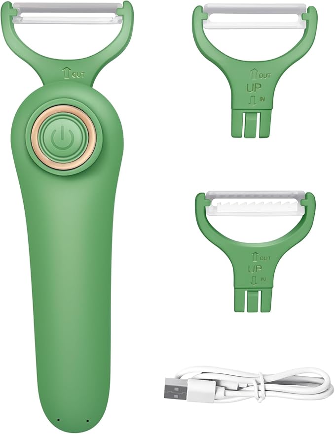 3-in-1 Electric Peeler | Auto Blade for Fruits/Vegetables | 3 Interchangeable Blades | Type-C Charging,Battery Capacity 1500 mAh | Kitchen, Travel, Camping